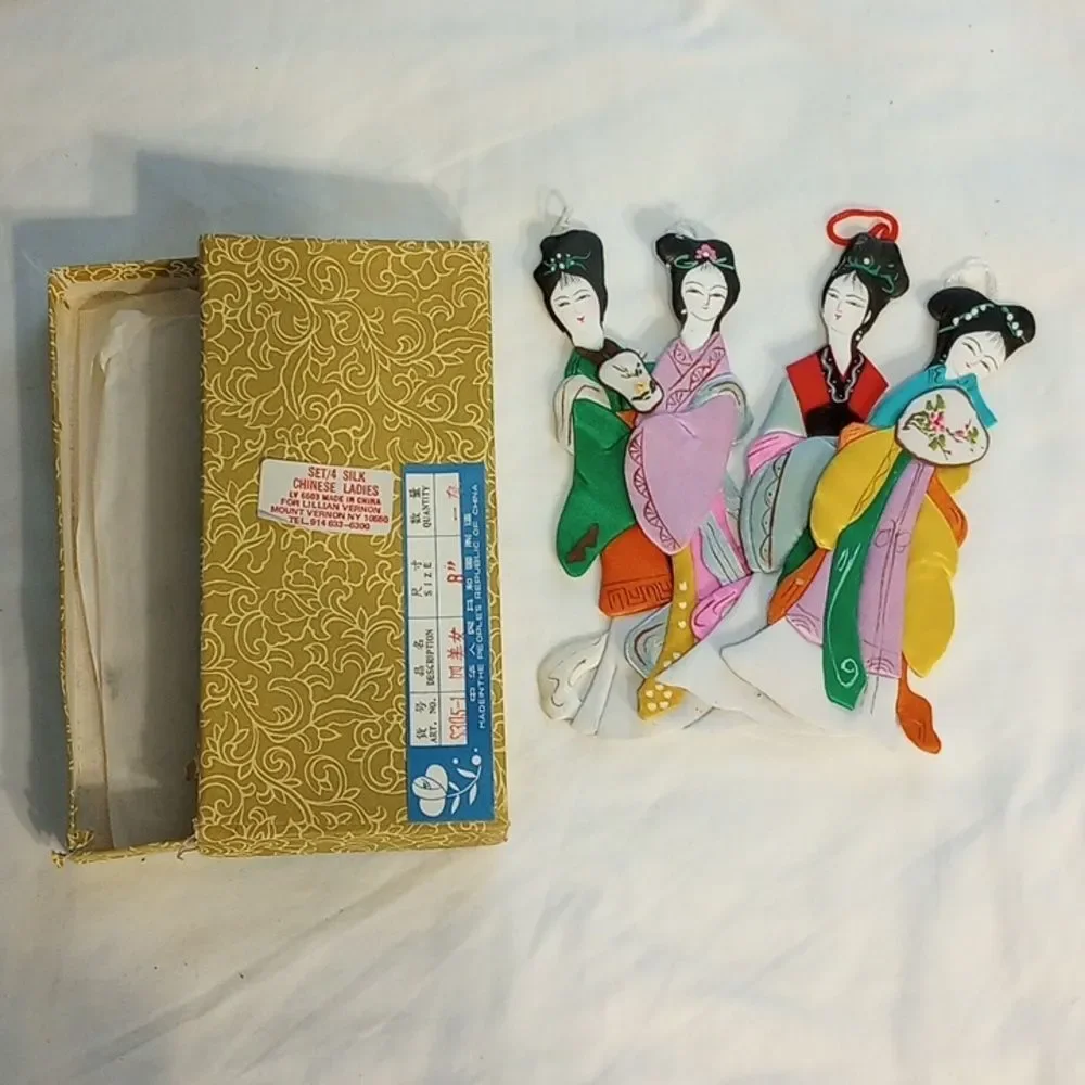 Set of Four Vintage Chinese Silk Lady Ornaments